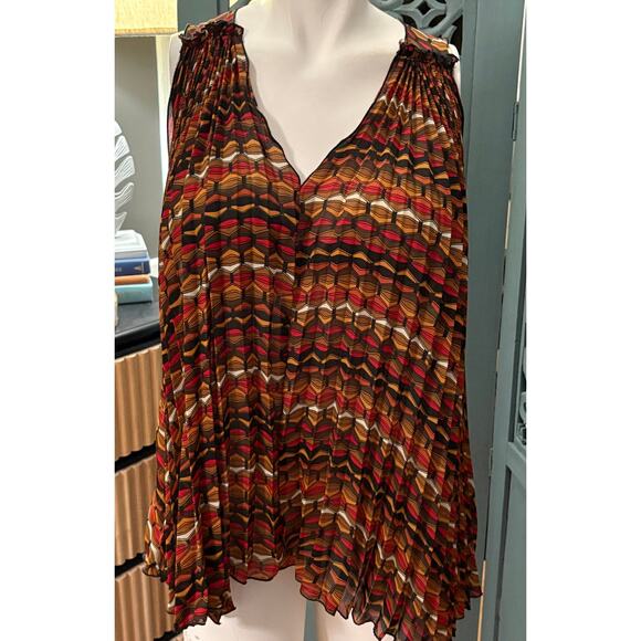 Lindsey Michele Pleated Trapeze Top/Shirt Fall Colors-Sleeveless-V Neck-Size S - Picture 1 of 5
